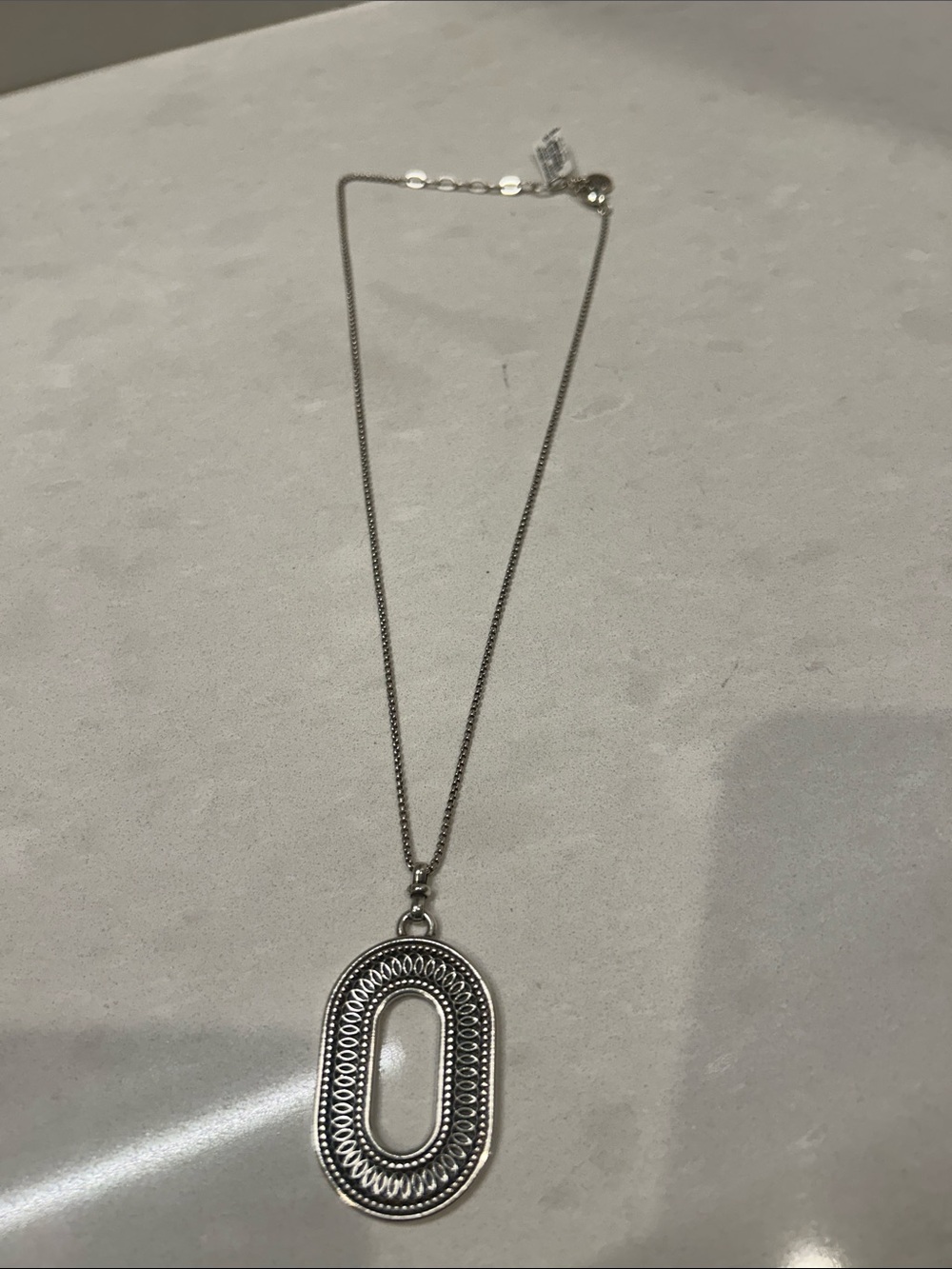 Brighton Silver Colored Oval Filigree Pendant Necklace - Women Jewelry